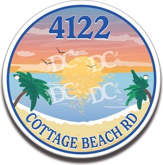 Beach Cottage Sunset Ceramic House Number Circle Tile, Front Door Lakeshore Sign, Themed Sign