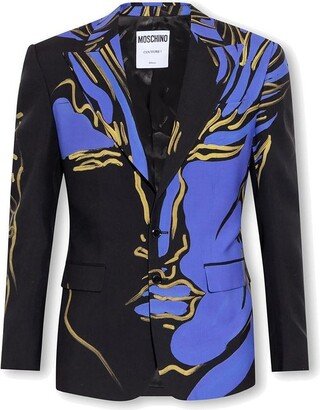 Brushed-Abstract-Printed Single Breasted Blazer