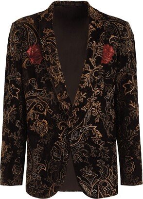 Sequinned Floral Single-Breasted Blazer