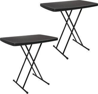 Folding Table Set - Set of 2 Lightweight Portable Tables - Small Plastic Desk for Camping, Playing Cards, Crafting, and More by Black)