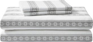 Snowflake Fair Isle Cotton Flannel 4-Piece Queen Sheet Set