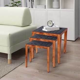 BESTCOSTY 3 Piece Nesting Side Table Set with Laser Cut Metal Top