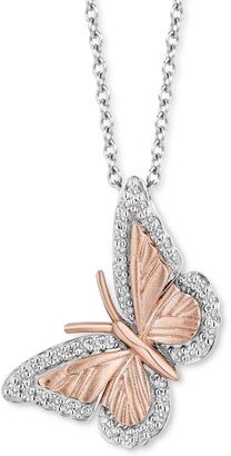 Enchanted Disney Fine Jewelry Diamond Butterfly Pendant Necklace (1/7 ct. t.w.) in Sterling Silver & 14k Rose Gold, 16 + 2 extender - Rose Gold/ Ste