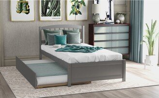 NINEDIN Solid Pine Wood Platform Bed with Trundle Storage Without the Need Box Spring, Gray