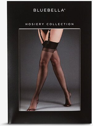 Womens Black Plain Semi-sheer Stretch-woven Stockings
