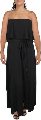 Petites Womens Side Slit Maxi Evening Dress