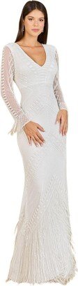 Women's Long Sleeve Fringe Bridal Gown