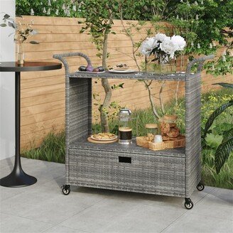 TONWIN Patio Bar Cart with Storage Drawer Mobile Kitchen Cart Outdoor Rattan