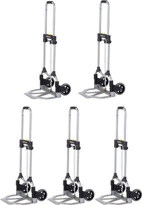 Magna Cart Personal 160lb Capacity MCI Folding Steel Luggage Hand Truck Cart w/ Telescoping Handle, Silver/Black (5 Pack)