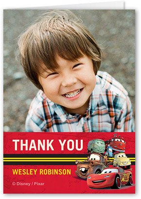 Thank You Cards: Disney-Pixar Cars Racetrack Thank You Card, Red, Matte, Folded Smooth Cardstock