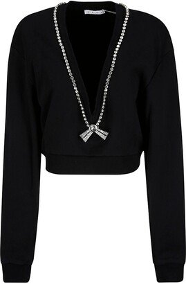 V-Neck Embellished Long Sleeved Sweatshirt