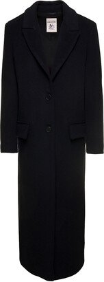 Black Maxi Single-breasted Coat With Buttoned Fastening In Wool Woman