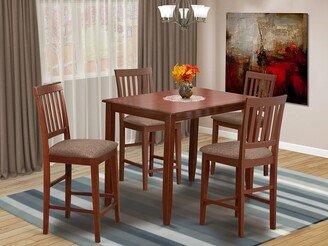 BUVN5-MAH-C Buckland 5 Piece Counter Height Pub Set Includes a Rectangle Table and 4 Linen Fabric Dining Room Chairs