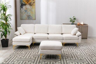 RASOO Living Room Sectional Sofa, L-Shaped Upholstered Couch with Movable Ottoman-AA