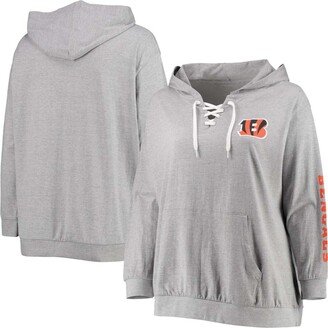 Women's Plus Size Heathered Gray Cincinnati Bengals Lace-Up Pullover Hoodie