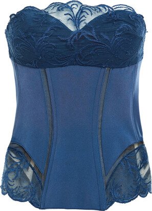 Embroidered tulle and stretch-jersey bustier