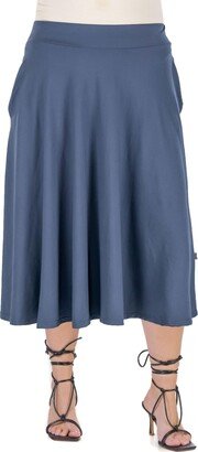 24seven Comfort Apparel Plus Size Elastic Waist Pocket Midi Skirt