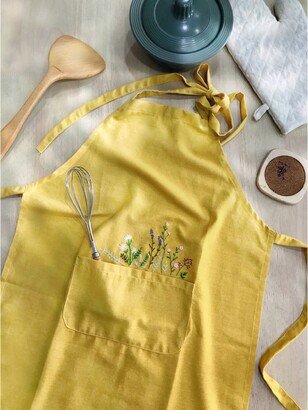 Apron For Women Linen Cotton, Hand-Embroidered Apron, Embroidery With Flower, Embroidered Vintage