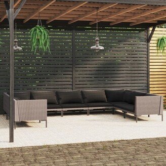 Patio Lounge Set with Cushions Poly Rattan - 27.6 x 27.6 x 24-AF