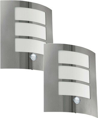 Loops 2 PACK IP44 Outdoor Wall Light & PIR Motion Sensor Stainless Steel 60W