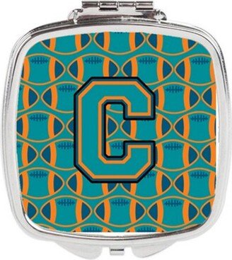 CJ1063-CSCM Letter C Football Aqua, Orange & Marine Blue Compact Mirror