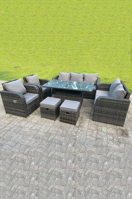 Fimous Rattan Outdoor Lifting Dining Coffee Table Love Sofa 3 Seater Sofa Sma