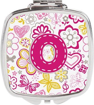 CJ2005-OSCM Letter O Flowers & Butterflies Pink Compact Mirror