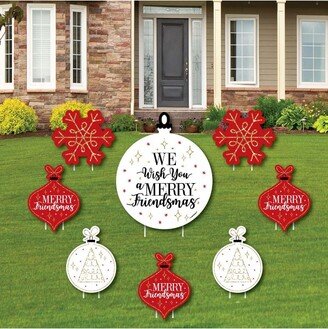 Big Dot of Happiness Red and Gold Friendsmas - Yard Sign and Outdoor Lawn Decorations - Friends Christmas Party Yard Signs - Set of 8