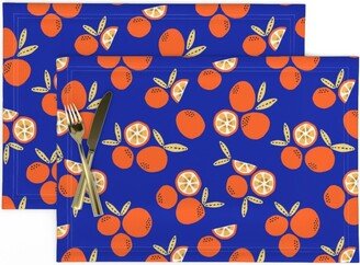 Electric Blue Fruit Placemats | Set Of 2 - Clemantine By Amy Maccready Vivid Citrus Bright Summer Cloth Spoonflower