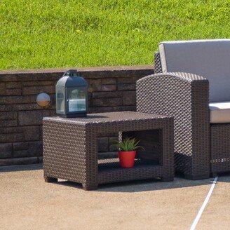 Chocolate Brown Faux Rattan End Table - Outdoor Accent Table - Patio Table - 22