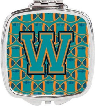 CJ1063-WSCM Letter W Football Aqua, Orange & Marine Blue Compact Mirror