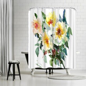 71 x 74 Shower Curtain, White Yellow Roses by Suren Nersisyan