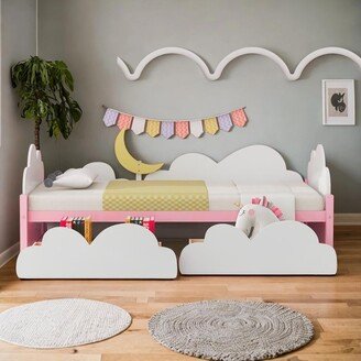 IGEMAN Twin Fairy Bed Platform Bed with 2 Drawers Crescent Moon Clouds and Sunflower Decor