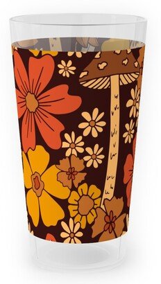 Outdoor Pint Glasses: Retro 1970S Mushroom & Flowers - Brown And Orange Outdoor Pint Glass, Orange