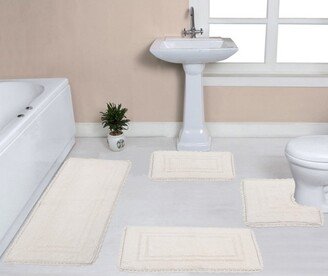 Home Weavers Inc Set of 4 Casual Elegence Collection Ivory Cotton Reversible Tufted Bath Rug Set - Home Weavers