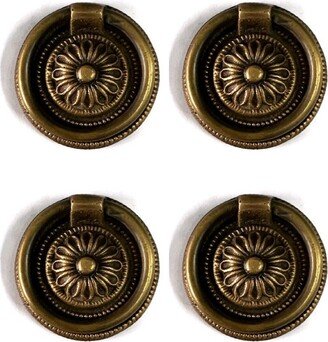 4 Brass 1.3/4 Inch Beautiful 4.4 cm Round Victorian Style Handle Pull Ring Dresser Cabinet Old Style Sheraton Period Drawer Solid