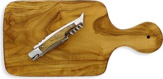 French Home Laguiole 2-Piece Olivewood Cutting Board & Laguiole Cork Screw Pocket Knife Set