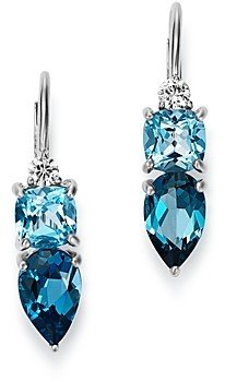 Diamond, Swiss Blue Topaz & London Blue Topaz Drop Earrings in 14K White Gold - 100% Exclusive