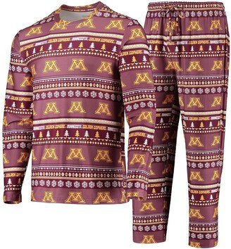 Men's Concepts Sport Maroon Minnesota Golden Gophers Ugly Sweater Long Sleeve T-shirt and Pants Sleep Set