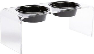 Hiddin Medium Clear Double Bowl Pet Feeder With Black Bowls