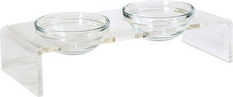 Hiddin Small Clear Double Glass Bowl Pet Feeder, 3.5 Cup Bowls-AA