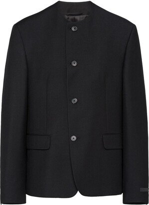 Collarless Wool Tailored Jacket