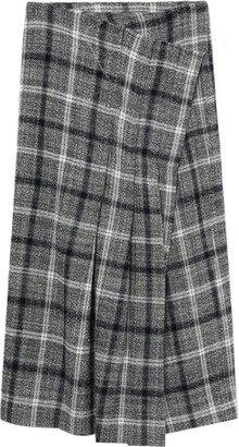 Plaid Wrap-Design Midi Skirt