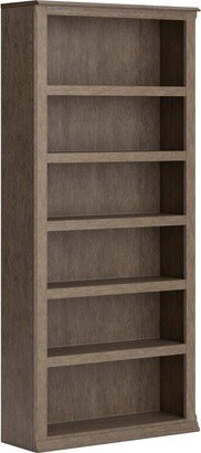 75 Inch Freestanding Bookcase, Adjustable Shelves, Wire Brushed Light Brown