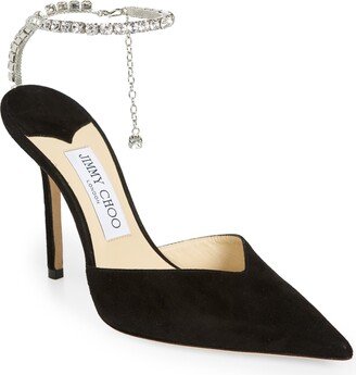 Saeda Crystal Ankle Strap Pointed Toe Pump