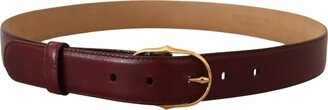 Bordeaux Leather Gold Metal Oval Buckle Women's Belt