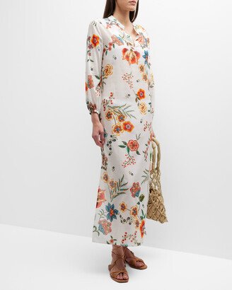 Floral Puff-Sleeve Maxi Dress