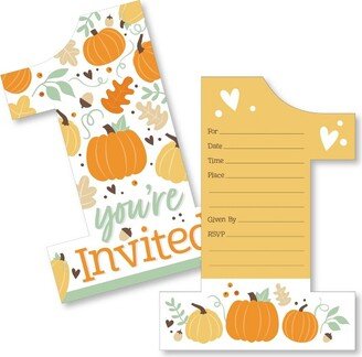 Big Dot of Happiness 1st Birthday Little Pumpkin - Shaped Fill-In Invitations - Fall First Birthday Party Invitation Cards with Envelopes - Set of 12