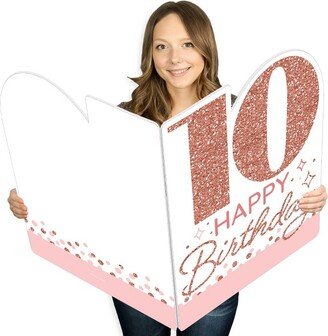 Big Dot of Happiness 10th Pink Rose Gold Birthday - Happy Birthday Giant Greeting Card - Big Shaped Jumborific Card - 16.5 x 22 inches