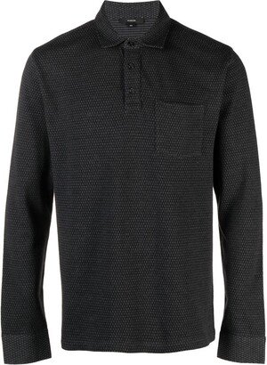 Micro Print Long Sleeve Polo Shirt